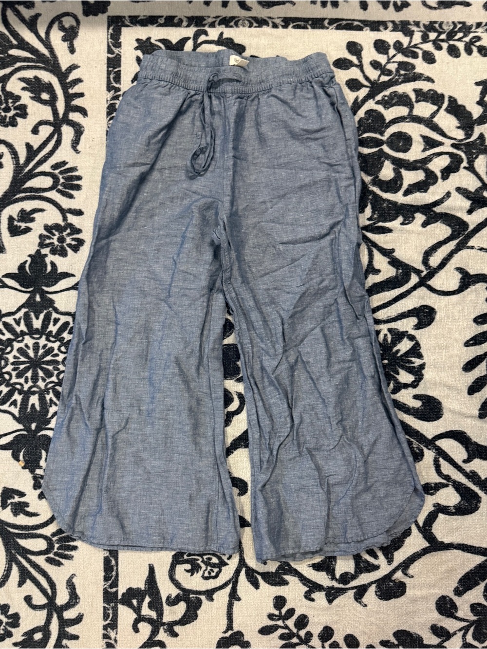 Wide-Leg Chambray Pants - Blue